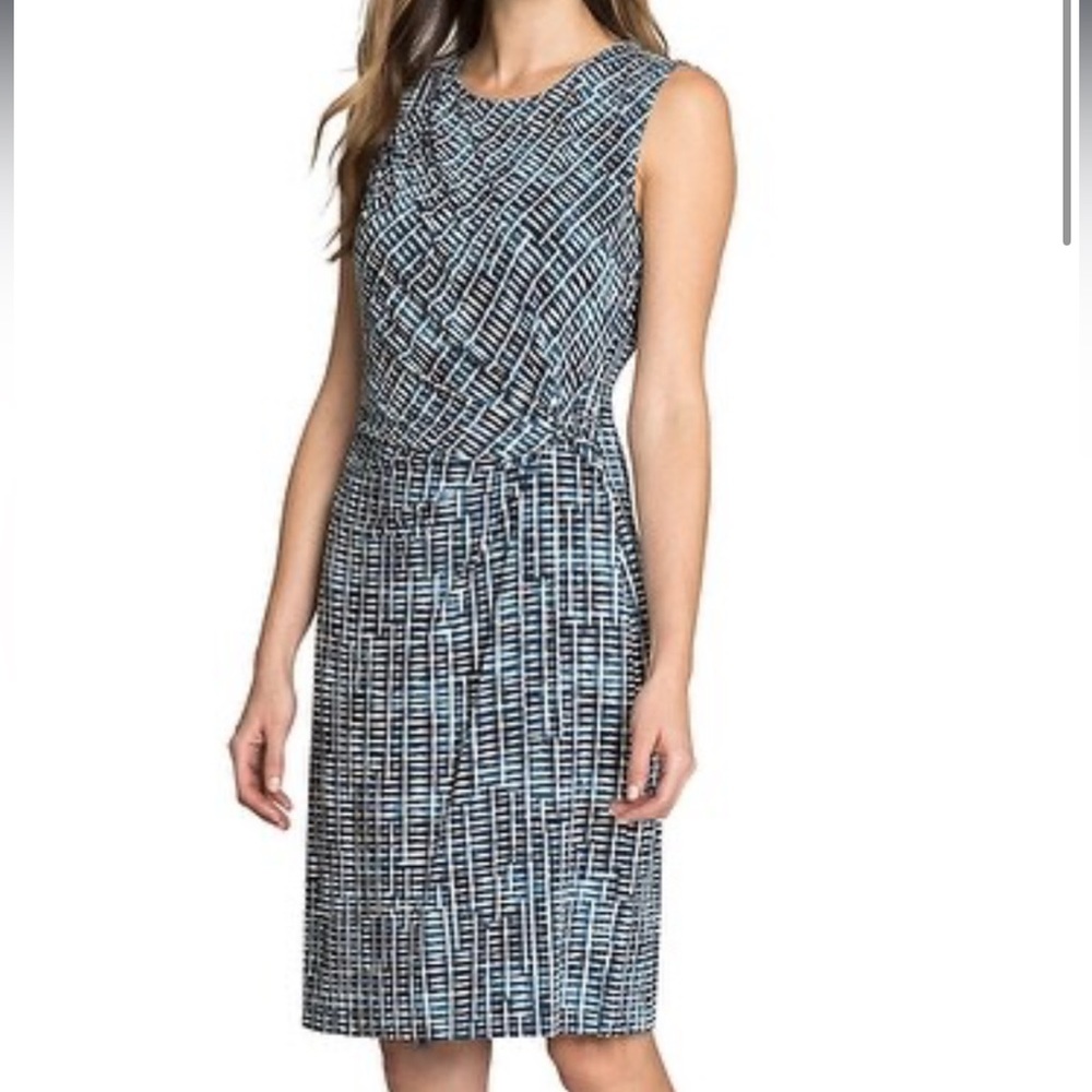 Nic+Zoe Elegant Blue Lattice Twist Front Sleeveless Patterned Sheath Dress